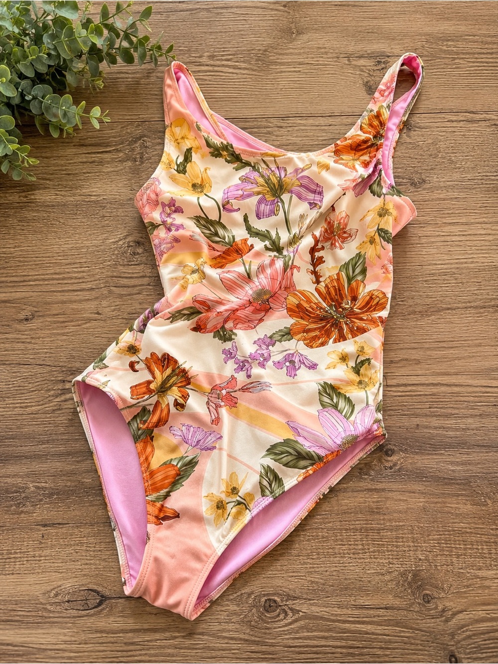 Agua Bendita Peach Floral Kids One-Piece Swimsuit